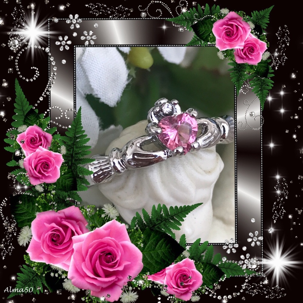 🌺🌴SILVER AND PINK TOPAZ CLADDAGH RING 🌴🌺 - Picture 3 of 3